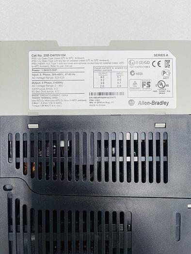 Used ALLEN BRADLEY 25B-D4P0N104 POWERFLEX 525 1.5kW/2.0HP STOCK 1095