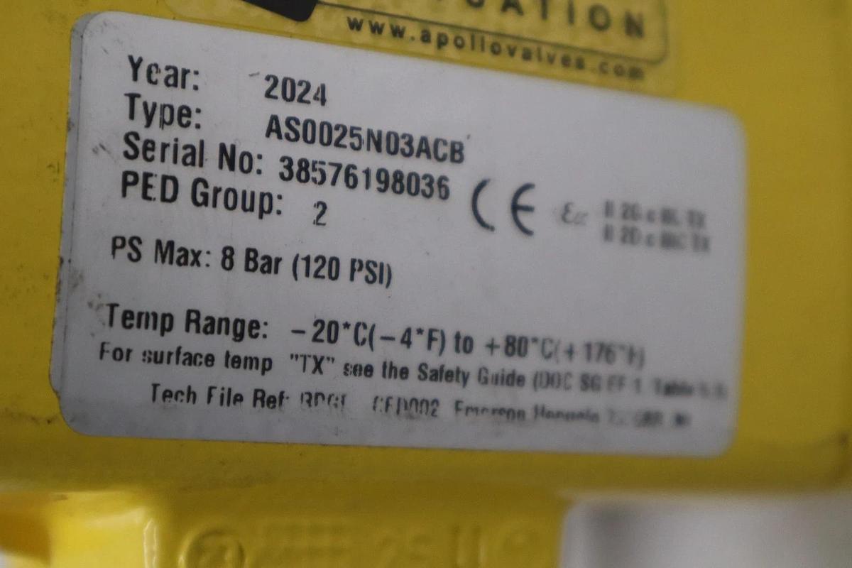 APOLLO AS0025N03ACB CONTROL VALVE WITH TOPWORX 4X And ASCO - STOCK GF720