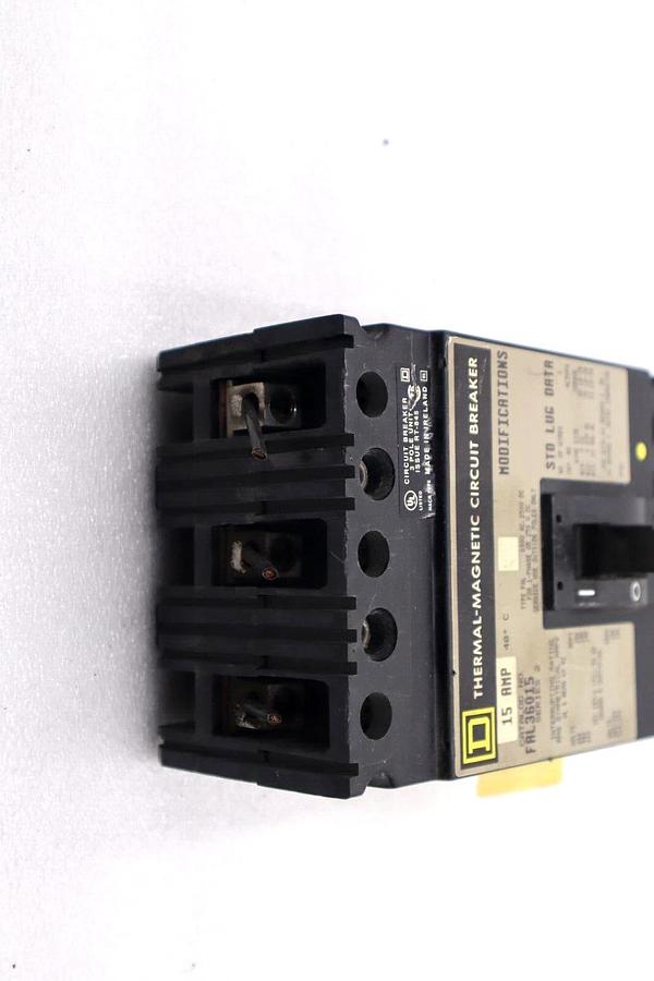 Used THERMAL MAGNETIC CIRCUIT BREAKER FAL36015 SERIES 2 15AMP SQUARE D #L-502
