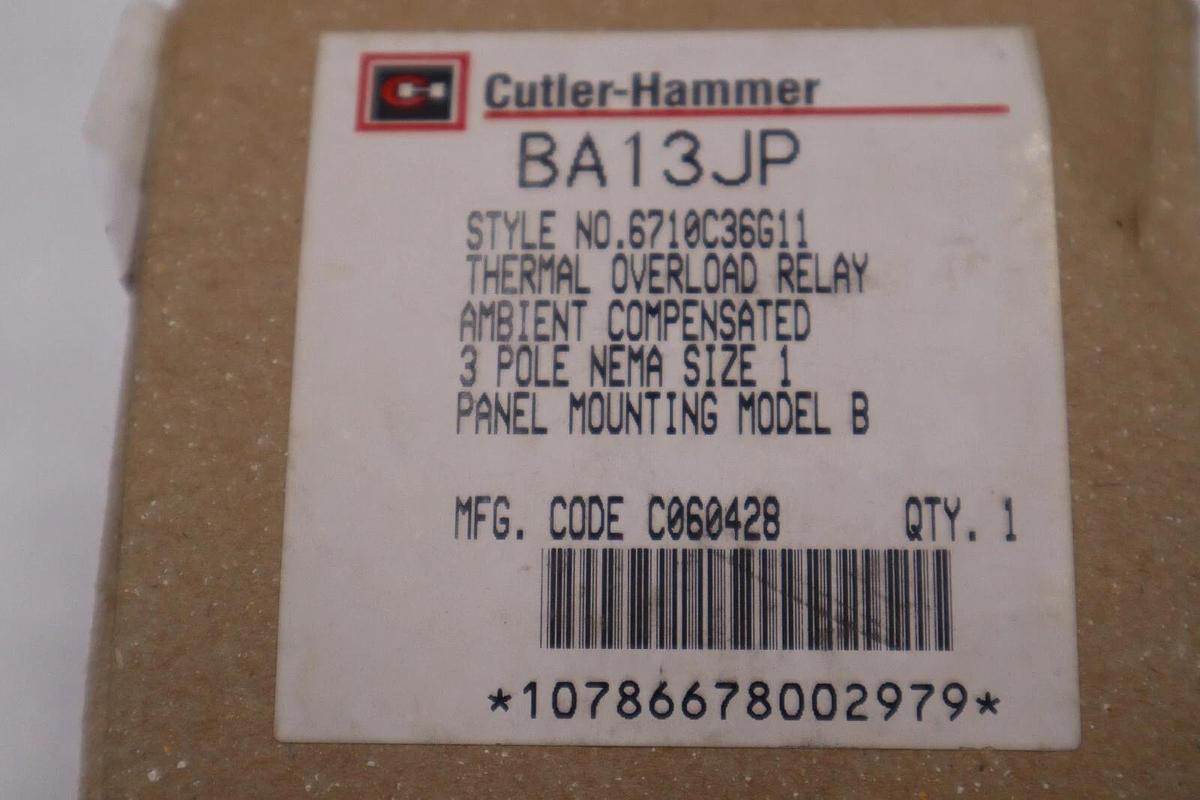 Cutler-Hammer BA13JP 3Pole Thermal Overload Relay NEW WITH BOX STOCK G421A