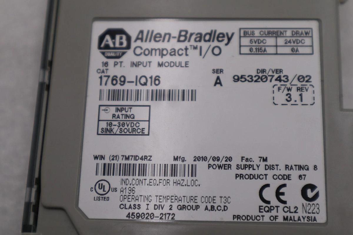 Used ALLEN-BRADLEY 1769-IQ16 SERIES A 16 PT. INPUT MODULE STOCK #K-1563C