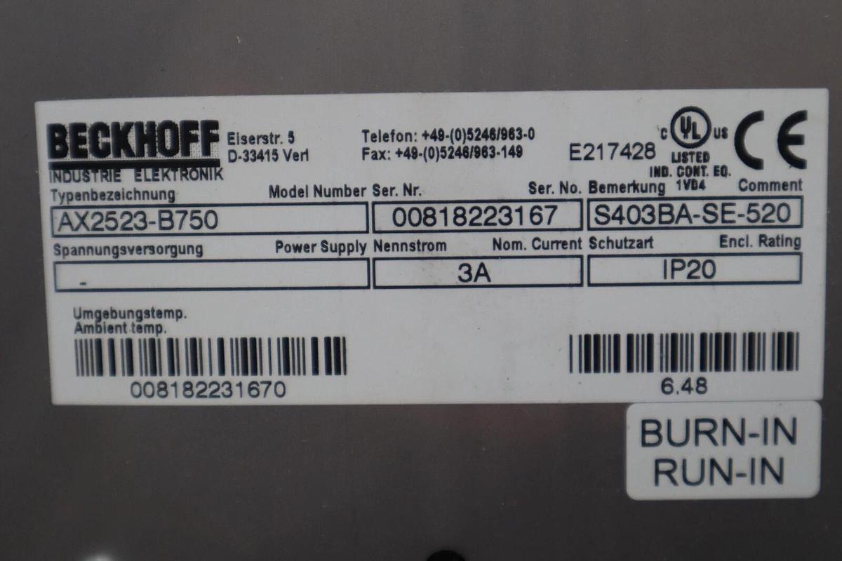 Used Beckhoff AX2523-B750 Servo Drive STOCK 3432-D