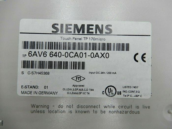 SIEMENS SIMATIC 6AV6640-0CA01-0AX0 TOUCH PANEL TP 170 MICRO STOCK 793