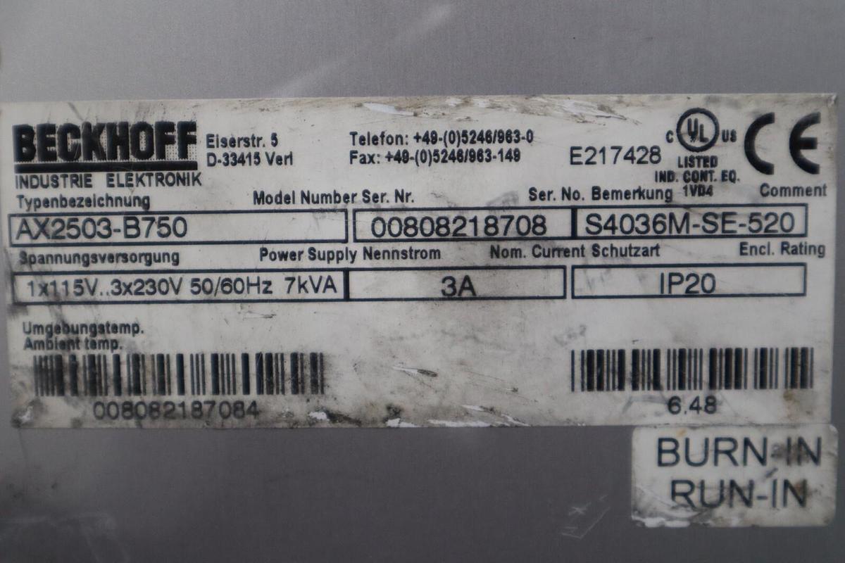 Used BECKHOFF AX2503-B750 AX2503 Servo DRIVE STOCK 3436-D