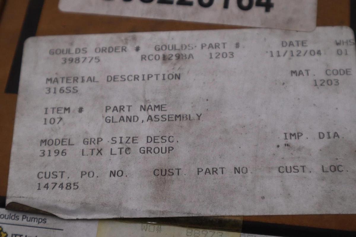Used Goulds RC01298A-1203/  RC01298A1203 SS Gland Plain - STOCK GF722