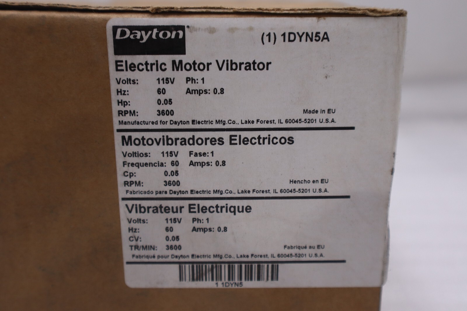 NEW DAYTON 1DYN5A Electric Motor Vibrator 115 VAC 3600 RPM Single Phase  #H190