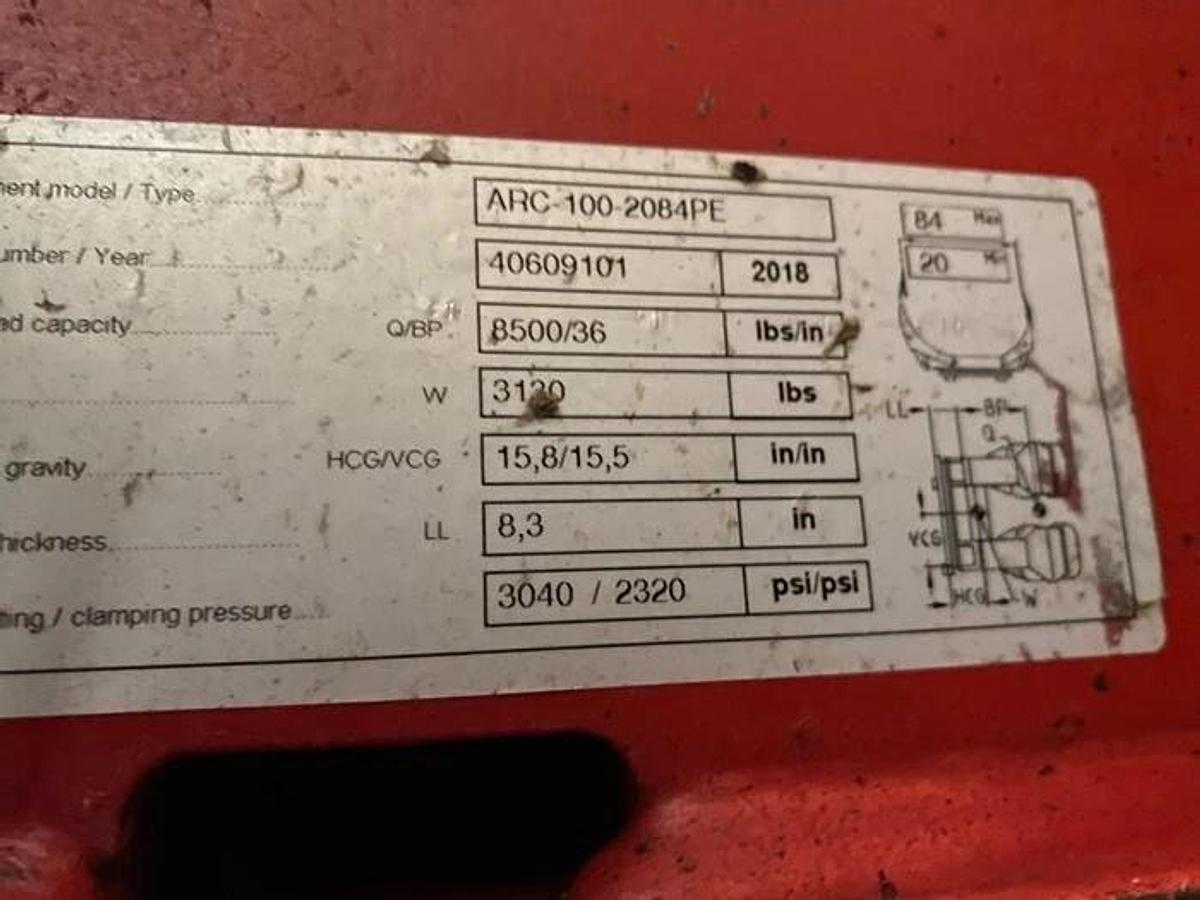 Used 84" BOLZONI AURAMO MODEL ARC-100-2084PE PAPER ROLL CLAMP MANUFACTURED 2018