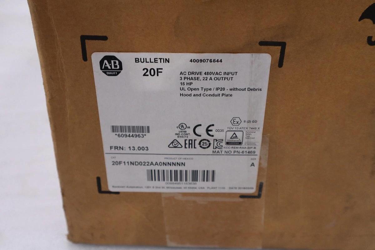 Used Surplus Allen Bradley 20F11ND022AA0NNNNN /A PowerFlex 753 480V 22A 15HP AC Drive