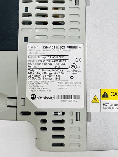 Allen Bradley 22F-A011N103 Inverter 1Phase 200-240VAC 2.2KW/3.0HP STOCK 2259