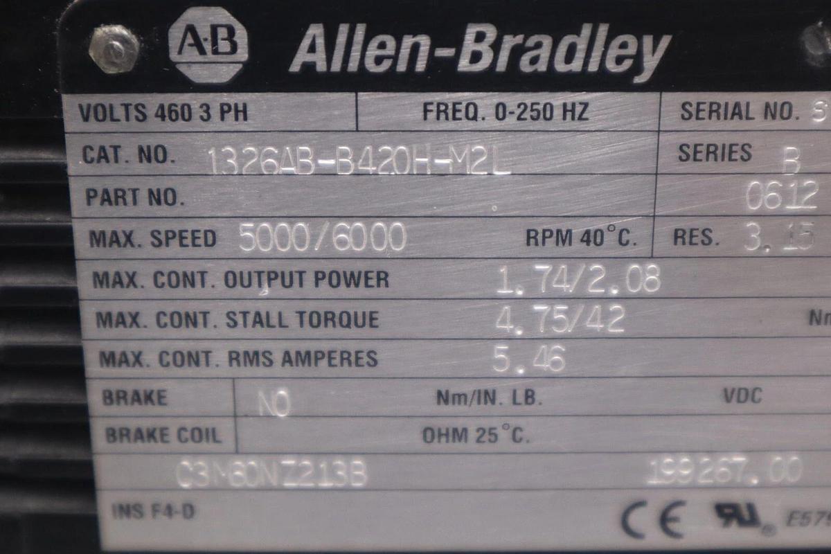 Used ALLEN BRADLEY 1326AB-B420H-M2L SERVO MOTOR AC PERMANENT MAGNET STOCK M-160