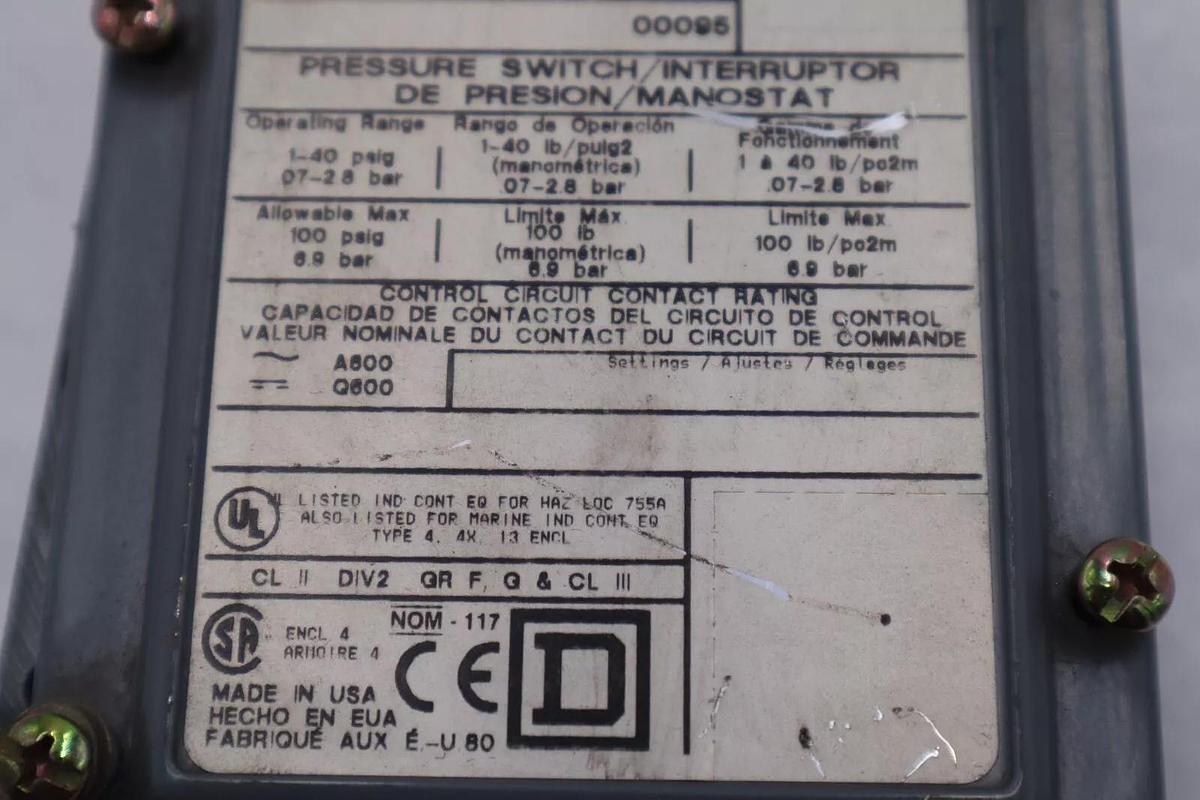 Used NEW OPEN BOX SQUARE D 9012 GAW-5 SER C PRESSURE SWITCH STOCK 5495