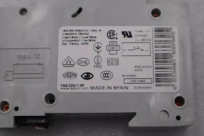 NEW OPEN BOX Eaton FAZ Series Miniature Circuit Breaker FAZ-C20/1-SP STK L-351-C 4015081637645