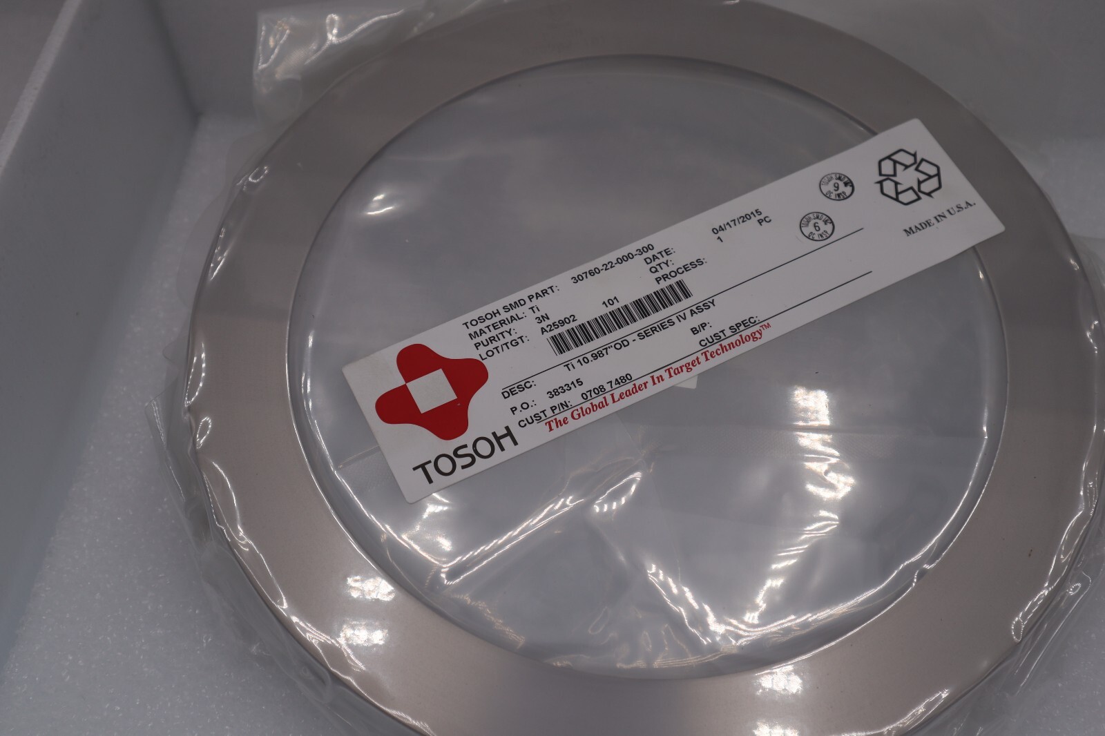 NEW Tosoh 30760-22-000-300 Titanium 10.987" OD Series IV Assembly STOCK 2599