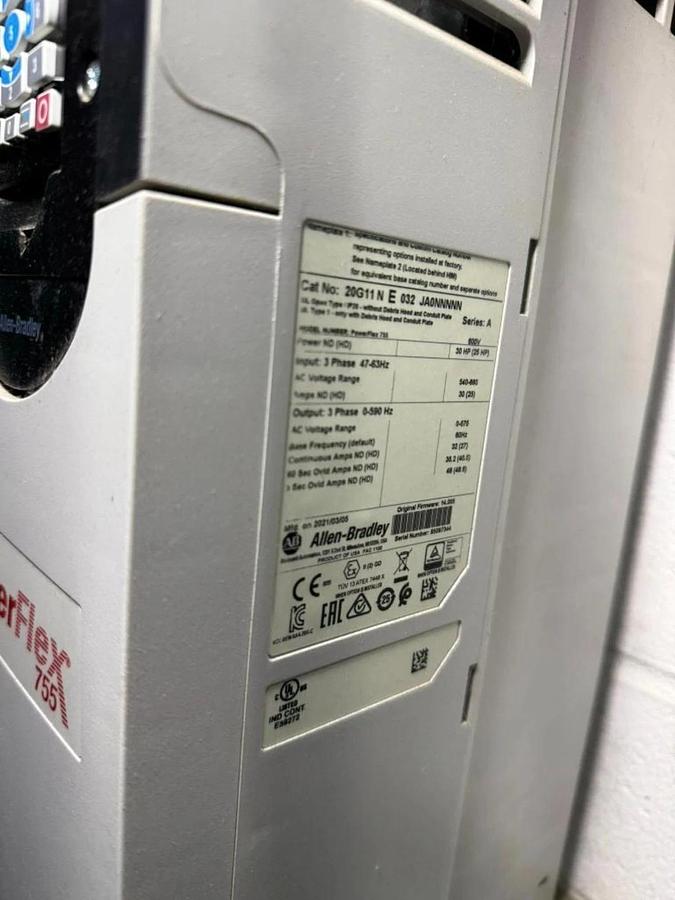 Used LOT OF (2) 30 HP ALLEN BRADLEY POWERFLEX 755 DRIVE CAT. 20G11NE032JA0NNNNN 600V