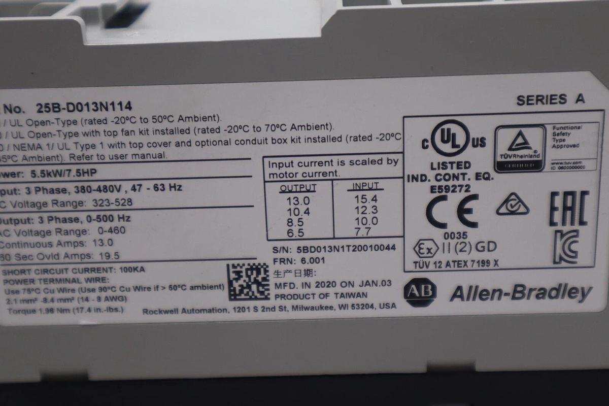 New Allen Bradley 25B-D013N114/A PowerFlex 525 480V 13A 7.5HP STOCK 5234