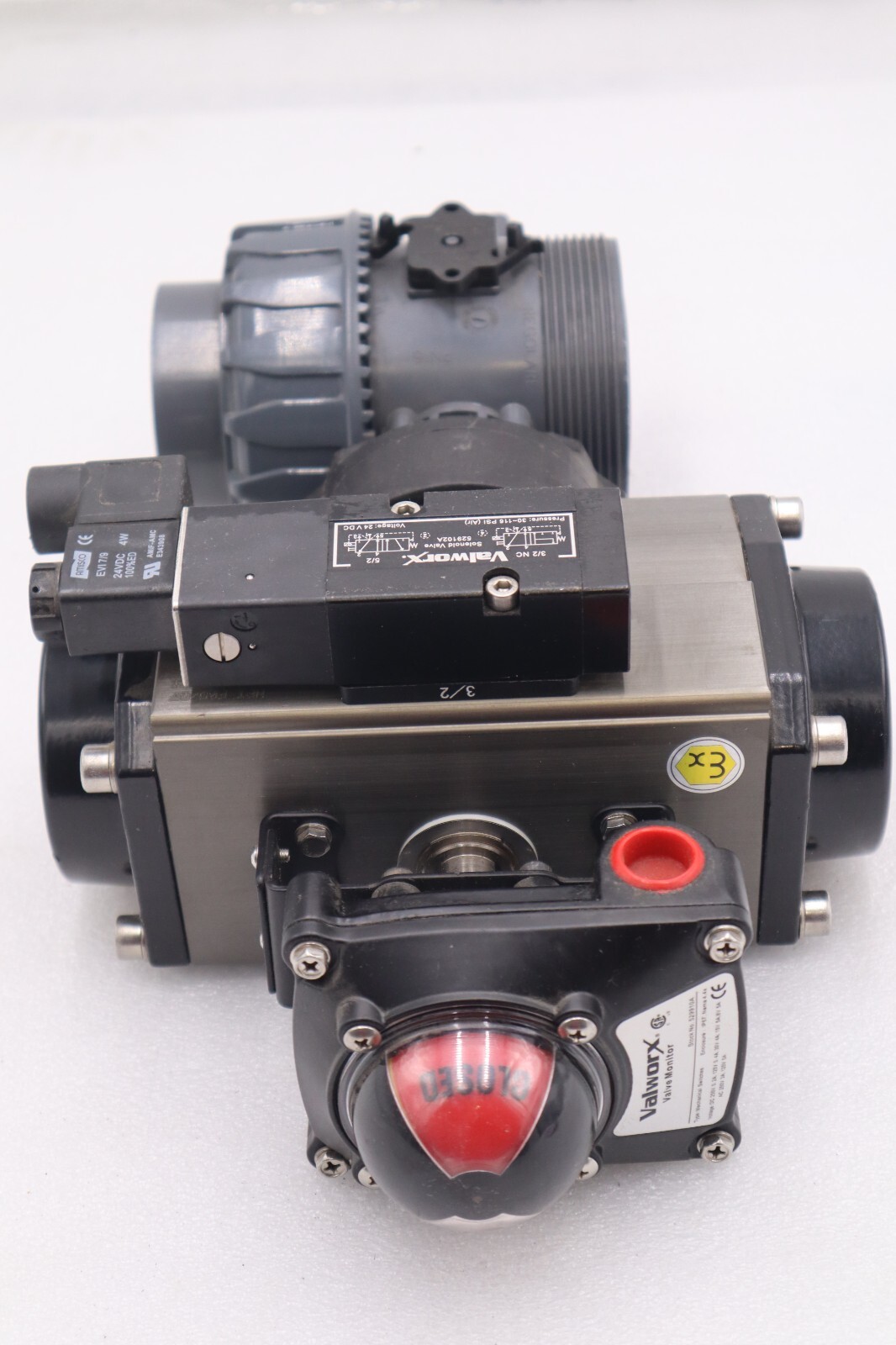 Used VALWORX 530185 AP085 PNEUMATIC ACTUATOR W/ 529102A SOLENOID 529910A VALVE #010-A