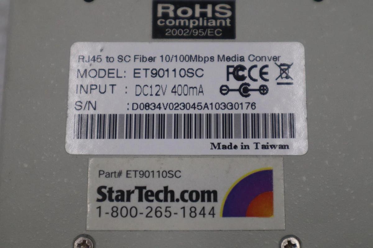 Used StarTech 10/100 Mbps Fiber to Ethernet Converter #ET90110SC STOCK K-169C 65030846240