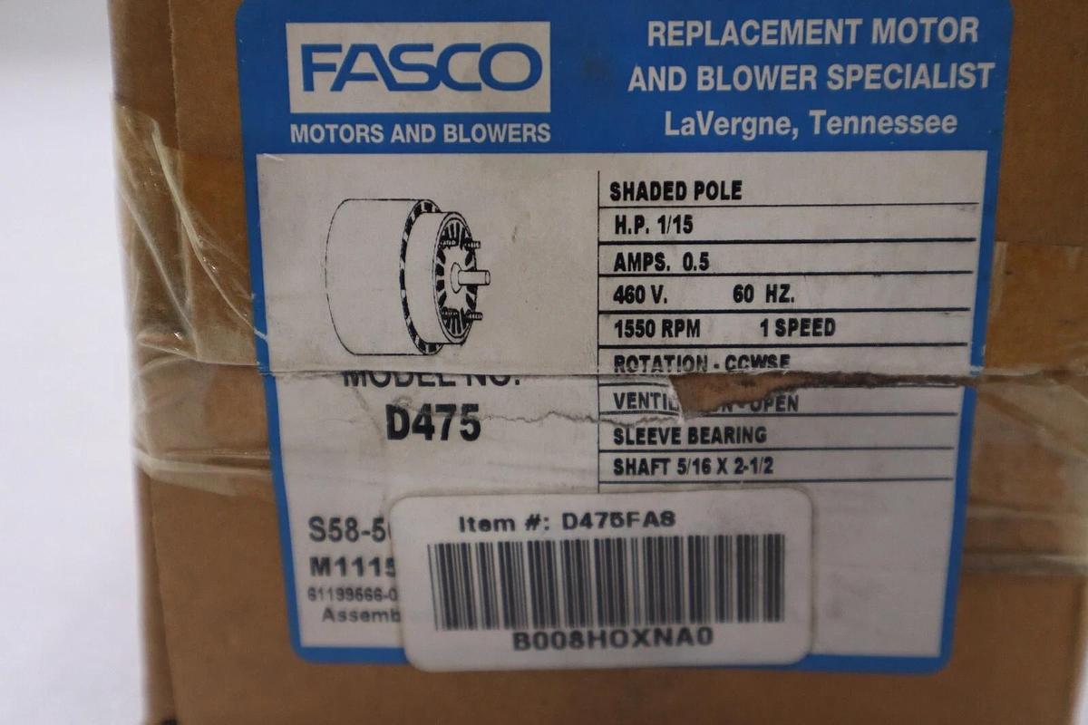 FASCO D475 Motor 1/15 HP 1550 rpm 460V NEW WITH BOX STOCK B-1564