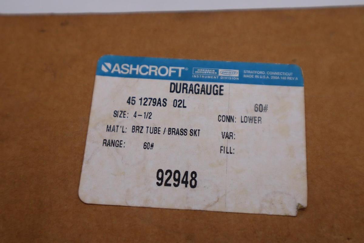 ASHCROFT 45-1279-AS-02L-60/ 451279AS02L 0-60 PSI STOCK 1394CC