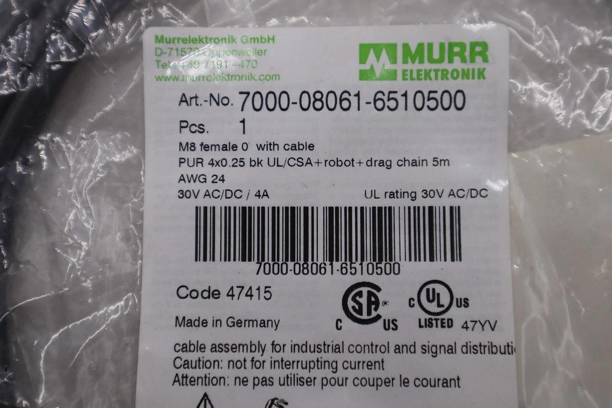 NEW MURR 7000-08061-6510500 M8 FEMALE 0° WITH CABLE STOCK K-3959
