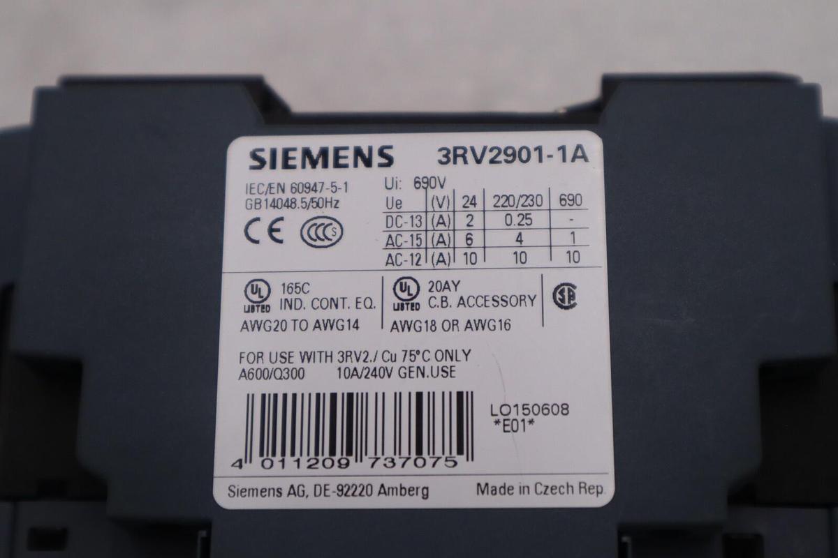 Used NEW SIEMENS 3RV2901-1A LATERAL AUXILIARY SWITCH 2 POLE 1NO/1NC STOCK B-1697