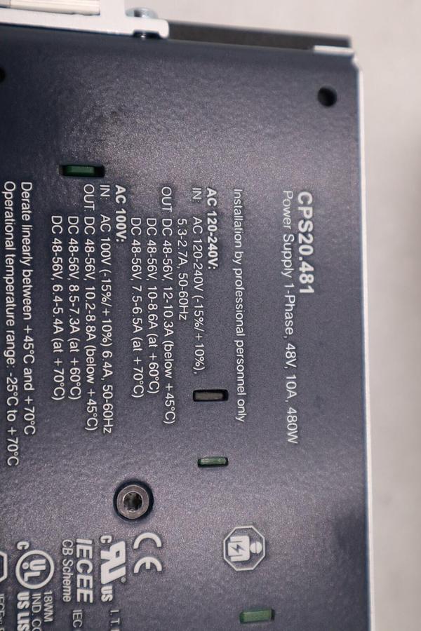 Used Puls CPS20.481 Power Supply, 1-Phase, 120-240VAC, 48VDC 10A 480W NEW IN BOX H450