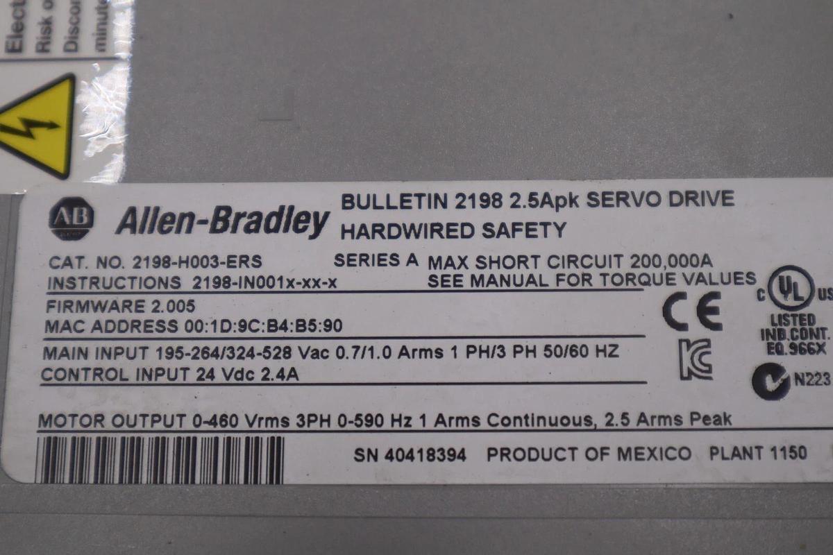 Used Allen Bradley 2198-H003-ERS  |  Kinetix 5500 Servo Drive STOCK 4189