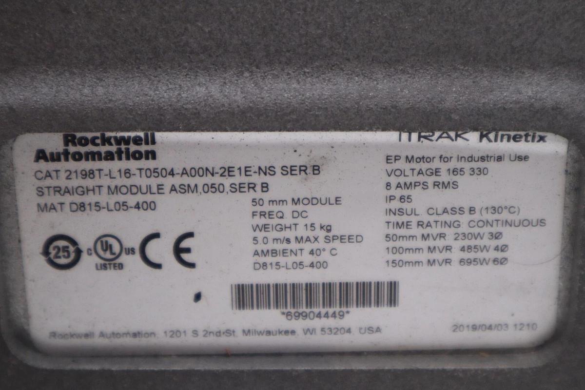 Used Allen Bradley iTrak Kinetix # 2198T-L16-T0504-A00N-2E1E-NS Ser. B AB STOCK 4984
