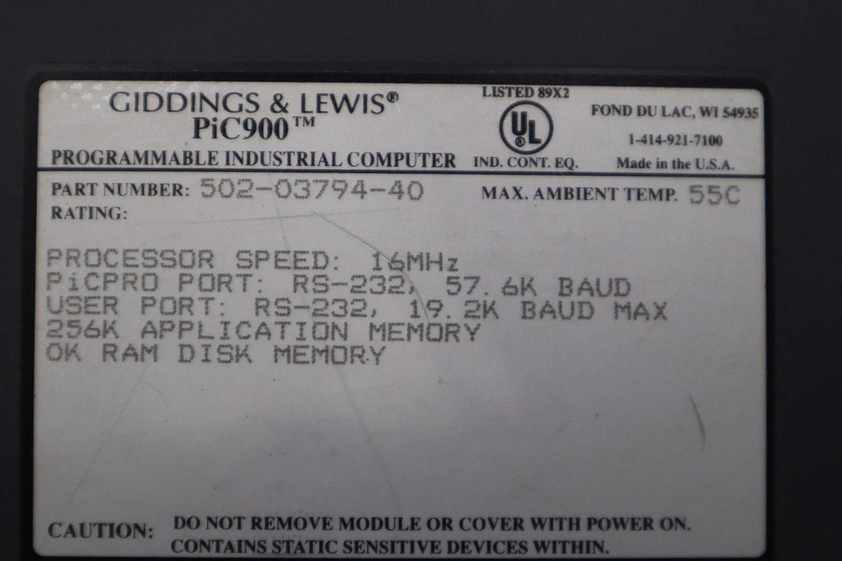 Used FIVES GIDDINGS & LEWIS 502-03794-40 PIC900 PROGRAMMABLE INDUSTRIAL COMPUTER