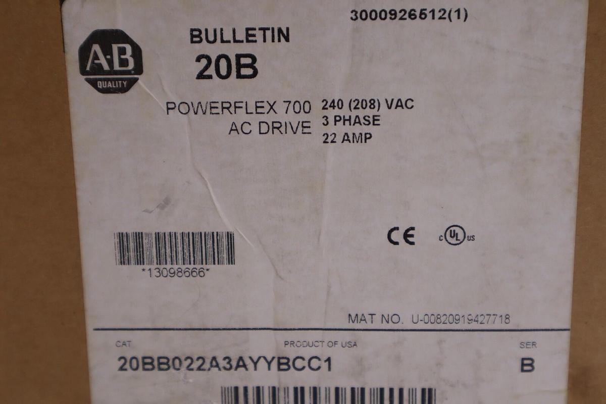 Used NEW Allen Bradley 20BB022A3AYYBCC1 AC VFD Variable Frequency Drive STOCK 4708