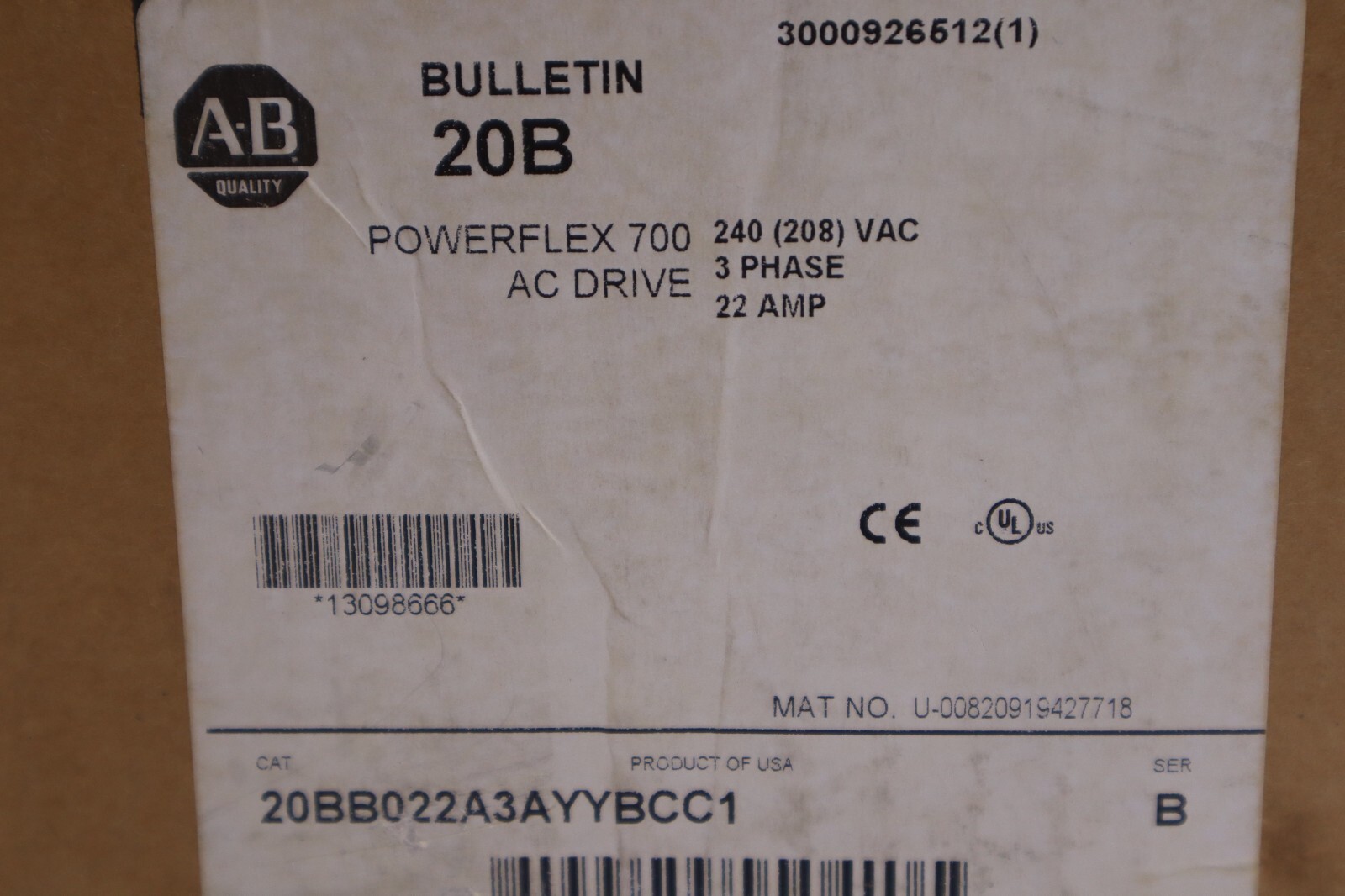 Used NEW Allen Bradley 20BB022A3AYYBCC1 AC VFD Variable Frequency Drive STOCK 4708