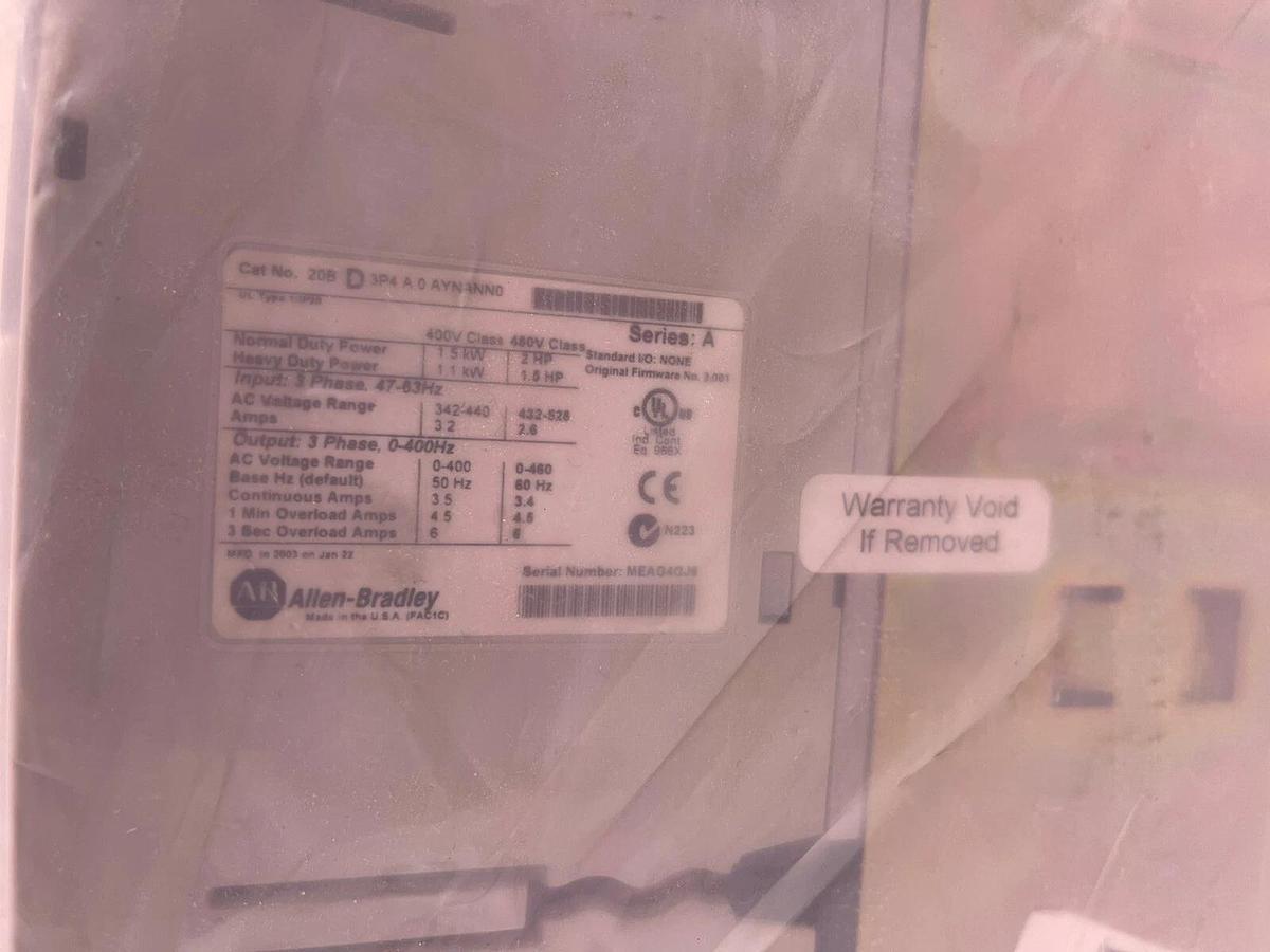 Refurbished ALLEN BRADLEY 20BD3P4A0AYNANN0 REFURBISHED UNIT IN PACKAGING STOCK 1261