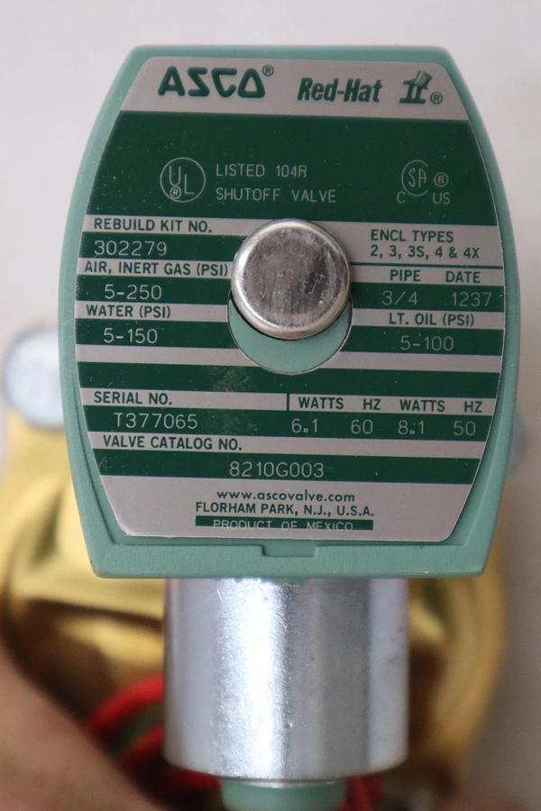 Used Asco 8210G003 Solenoid Valve 3/4in Npt 120v-ac Red Hat Solenoid - STK GF533A