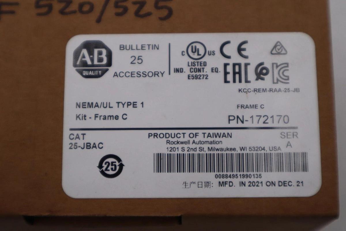 Used NEW Allen Bradley 25-JBAC Kit- NEMA/UL Type 1 Kit Frame C Ser A - STOCK GF80