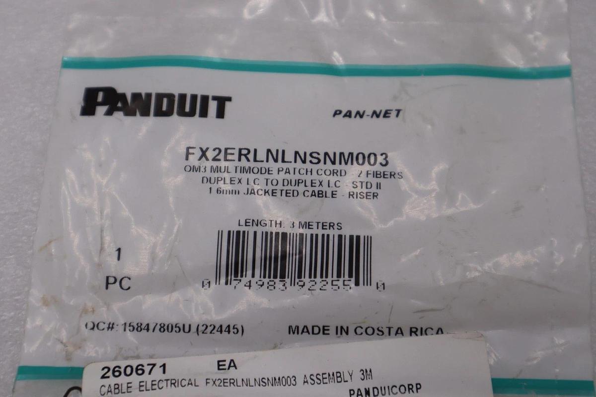 Used Panduit Corp FX2ERLNLNSNM003 3M OM3 2 Fiber Duplex PC STOCK H1647A