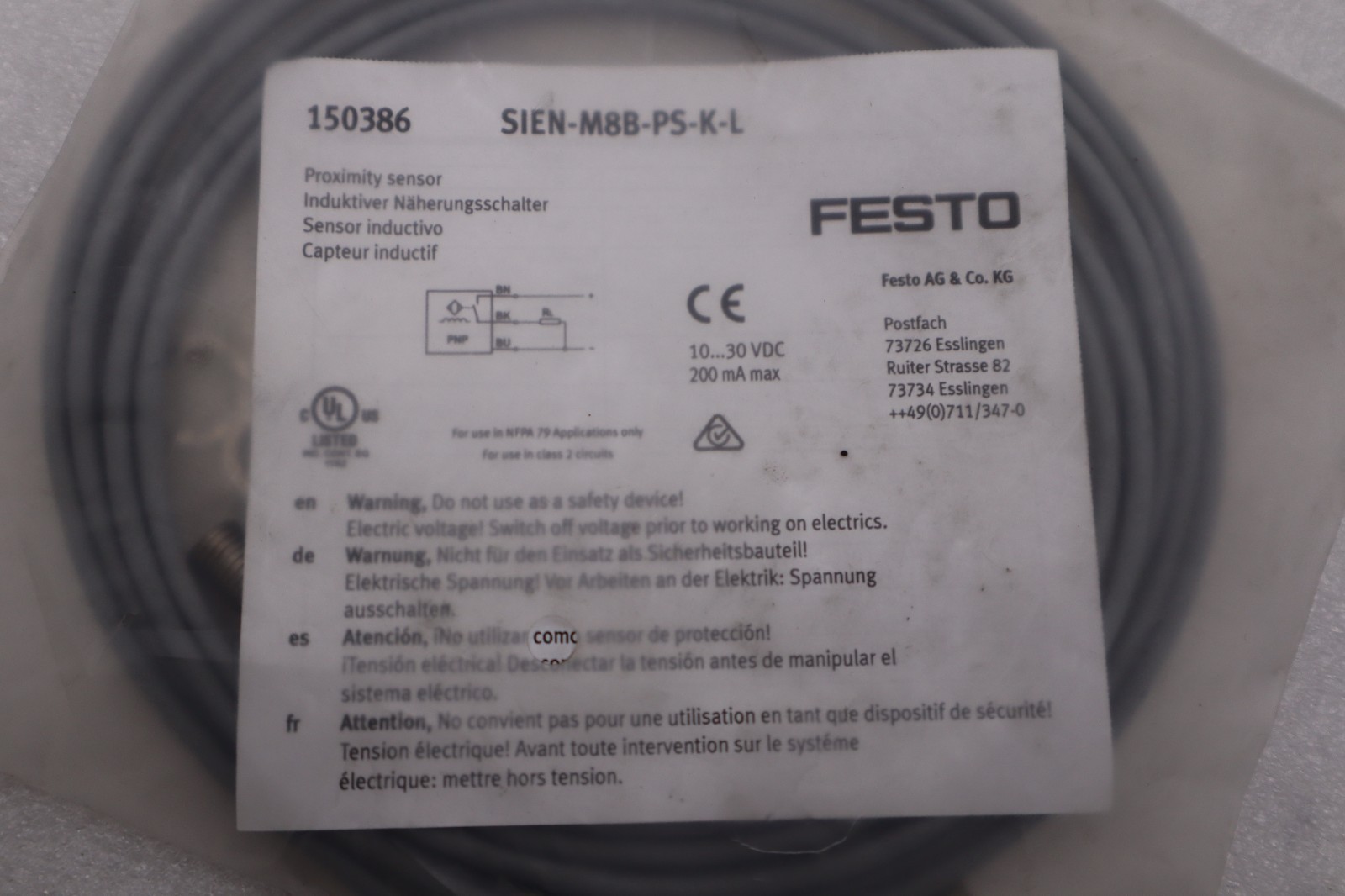 Festo SIEN-M8B-PS-K-L Proximity Sensor Switch STOCK H1643A
