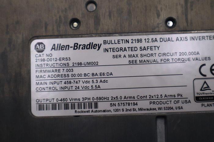 Used ALLEN BRADLEY 2198-D012-ERS3 / 2198D012ERS3 (USED) KINETIX 5700 STOCK 5693