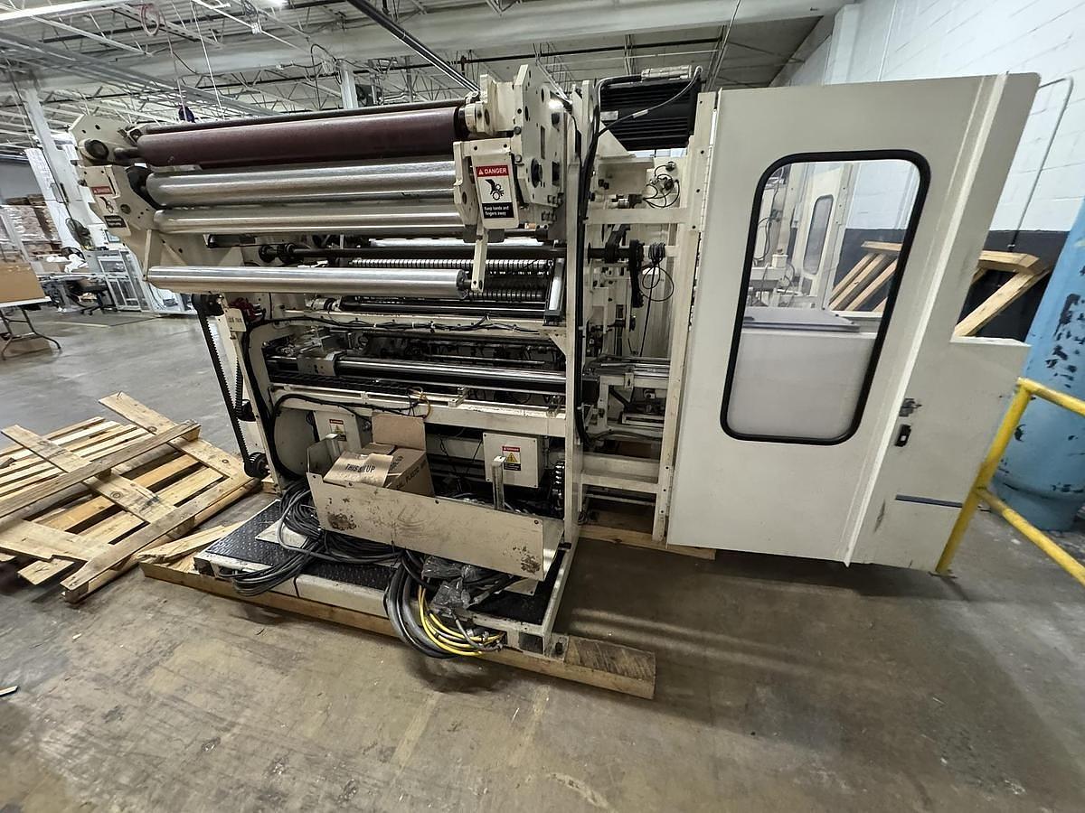 Used 42" WIDE ELSNER ENR-1000 AUTOMATIC REWINDER FOR NONWOVEN WIPES 10" REWIND DIA.