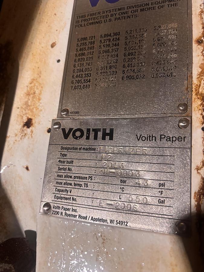 Used VOITH MODEL F2 PULPER FIBERIZER DETRASHER 200 HP MANUFACTURED 2013