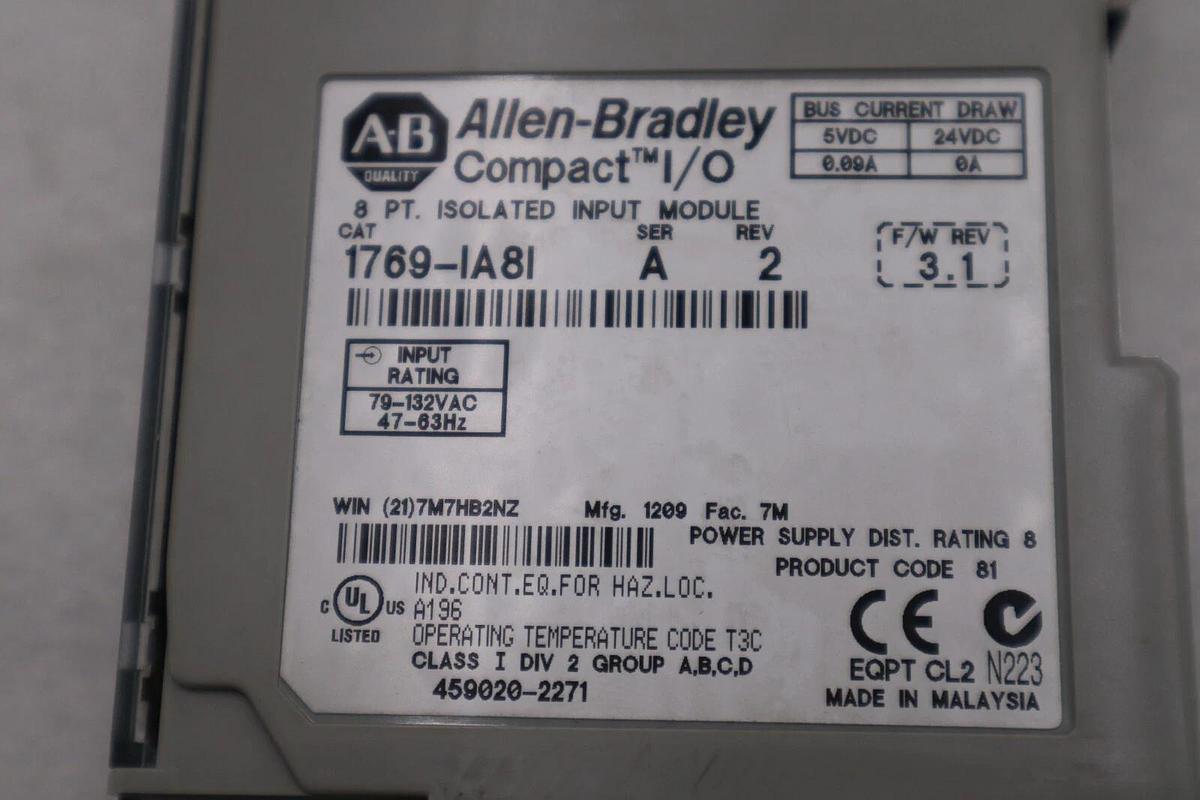 Used Allen Bradley 1769-IA8I Series A Compactlogix I/O AC Input Module STOCK K-22-C