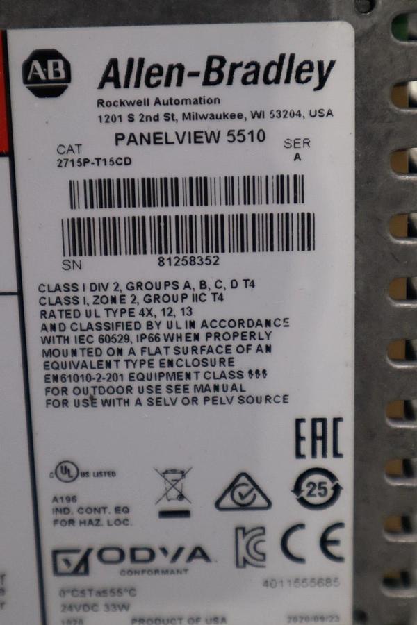 Used Allen Bradley 2715P-T15CD /A PanelView 5510 15" Color/Touch DC STOCK GF9