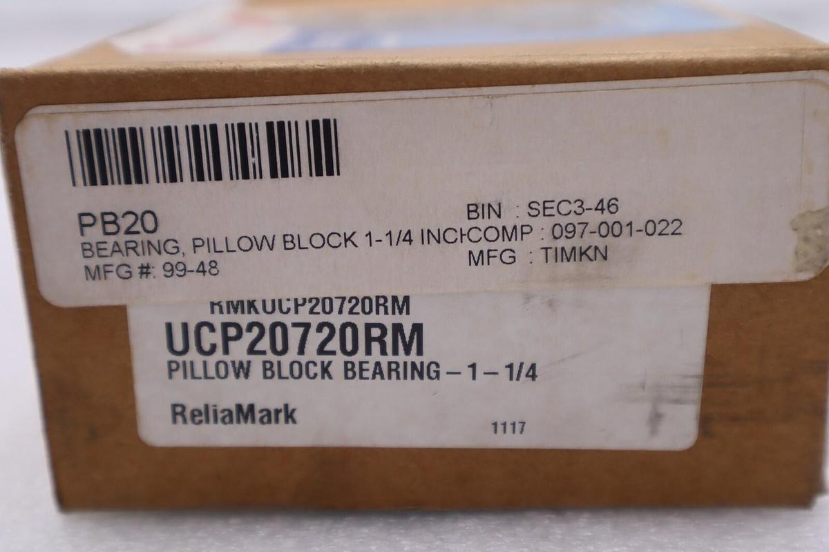 Used Reliamark UCP20720RM Pillow Block Bearing 1-1/4 Bore 2 Bolt STOCK #K-1794