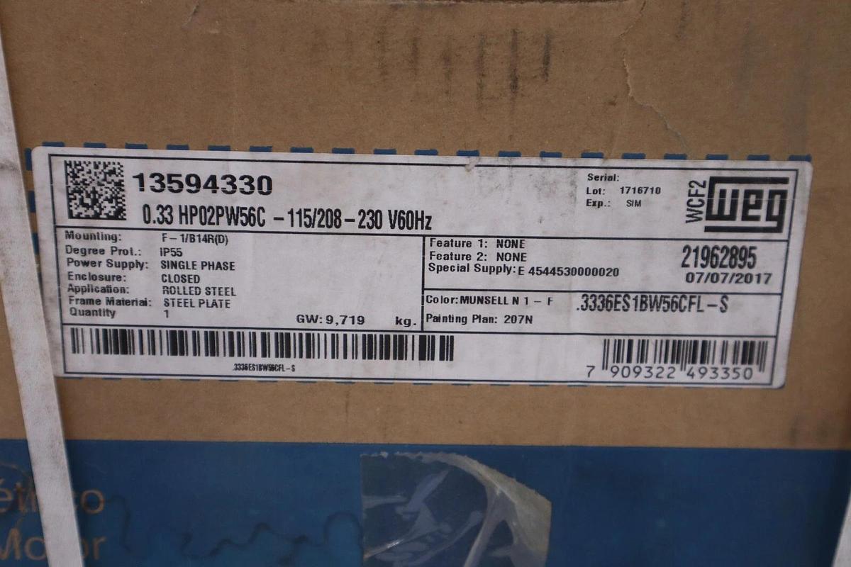 NEW WEG 0.33 HP02PW56C-115/208-230V 60HZ IP55 .3336ES1BW56CFL-S STOCK H176