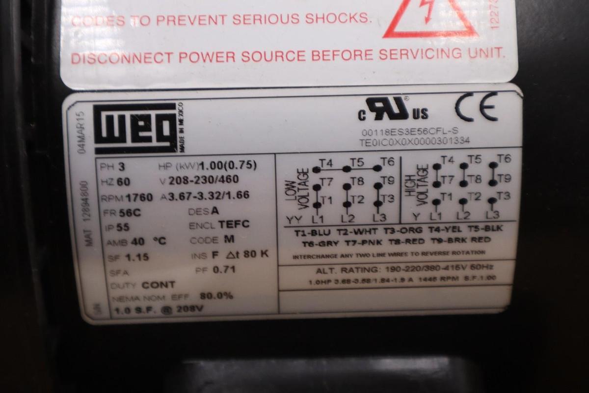 Used WEG MOTOR 12894800 1 HP04P56C -208-230/460 V60HZ NEW IN BOX STOCK SGF-267