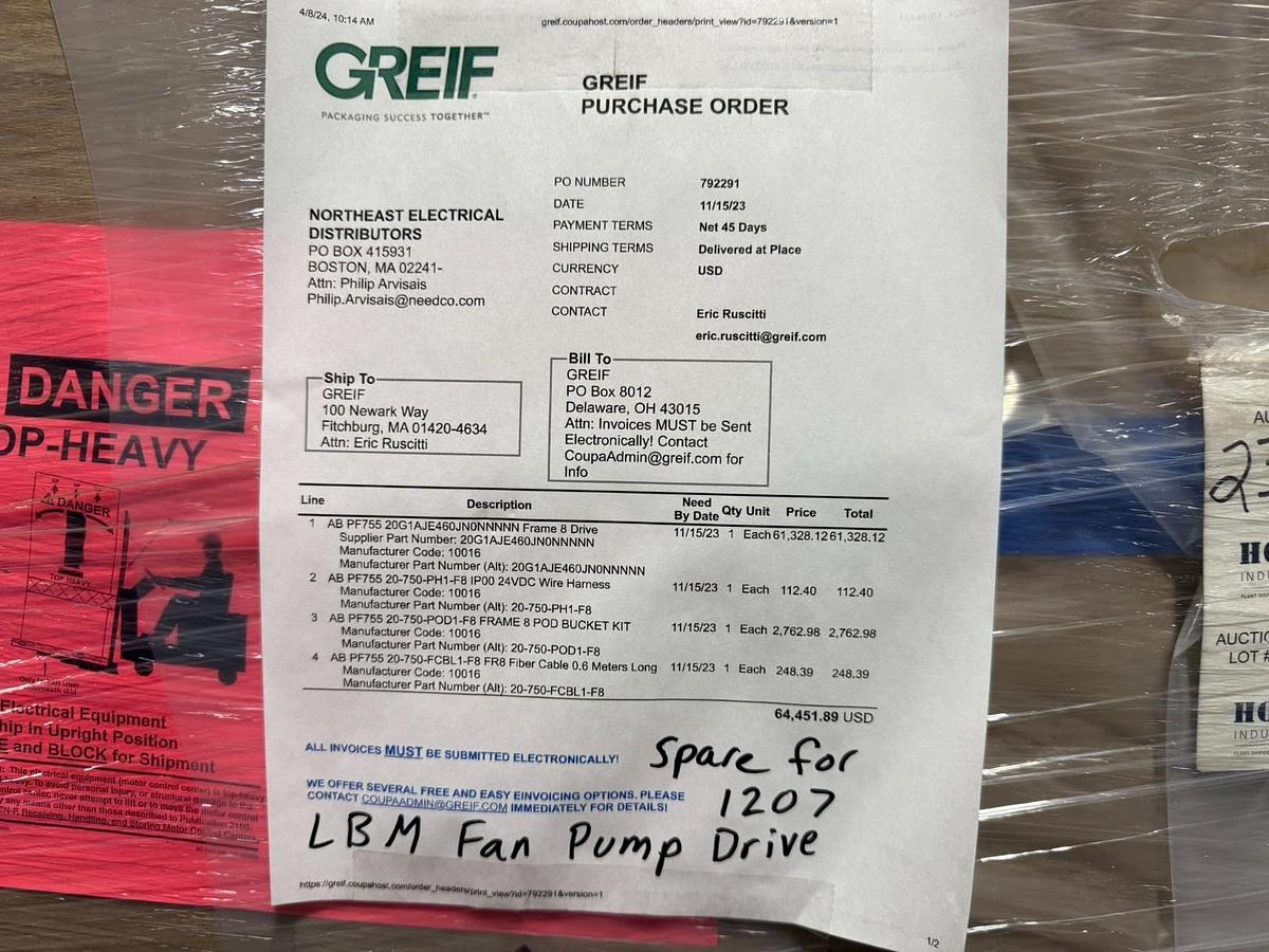 Used NEW ALLEN-BRADLEY MCC ENCLOSURE W/ 500HP POWERFLEX 755 DRIVE 20G1AJE460JN0NNNNN