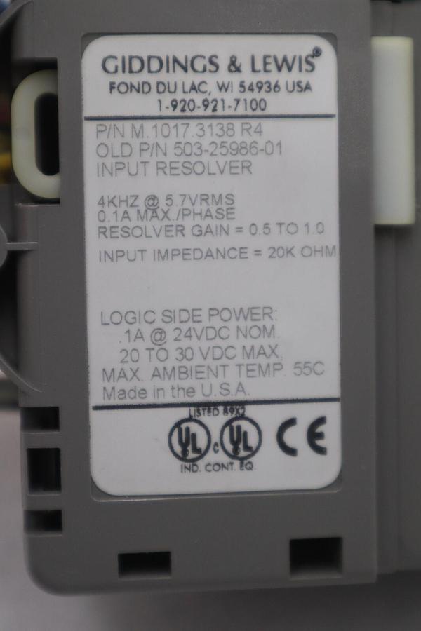 Used GIDDINGS AND LEWIS M.1017.3138 R4 / M10173138 R4 INPUT RESOLVER STOCK K-2922-A