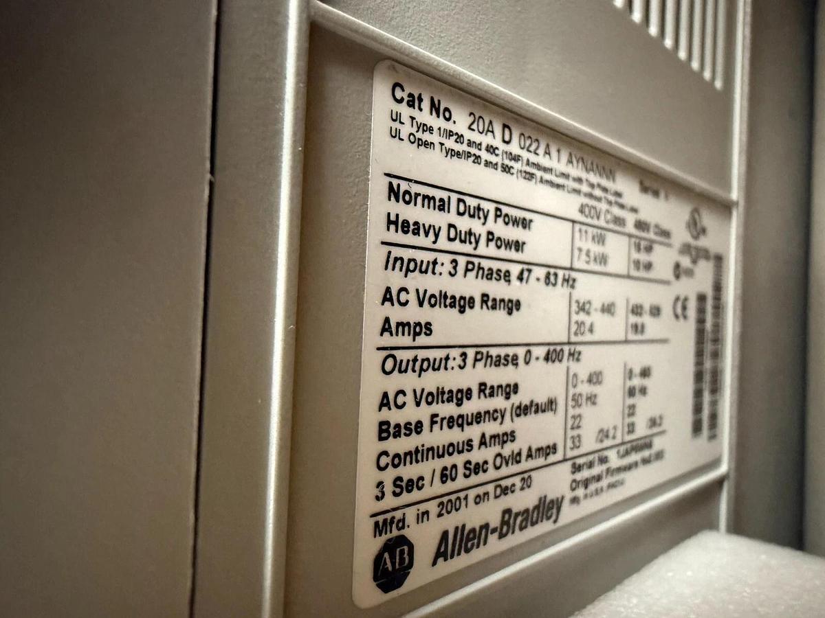 Used Allen Bradley Powerflex 70 20AD022A1AYNANNN 15 HP DRIVE VFD NEW UNIT STOCK 2288D