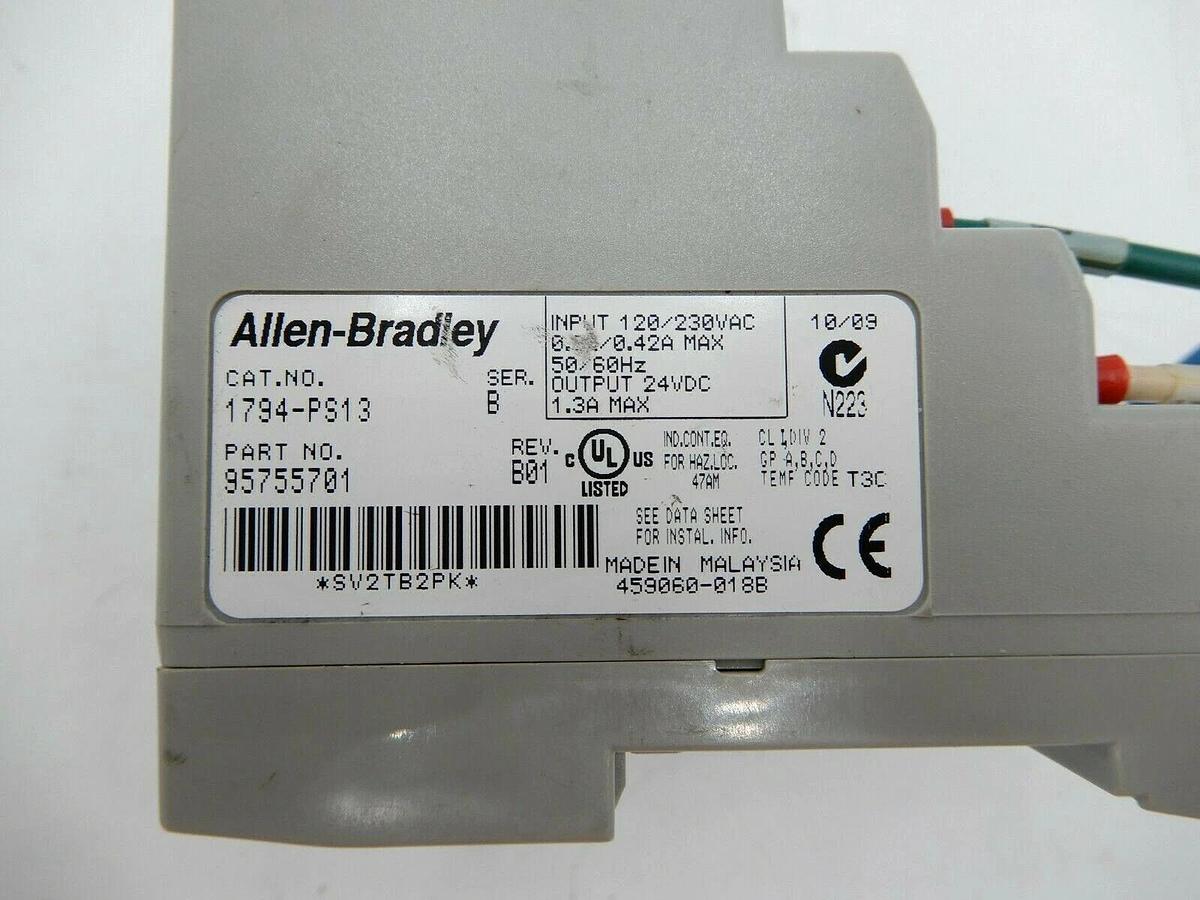 Used ALLEN BRADLEY 1794-PS13 24VDC POWER SUPPLY I/O SERIES B REV B01 STOCK 755