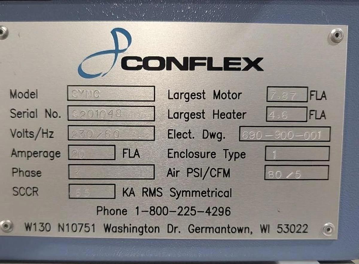 Used CONFLEX SYNC CONTINOUS MOTION SERVO SIDE SEAL SHRINK WRAPPER