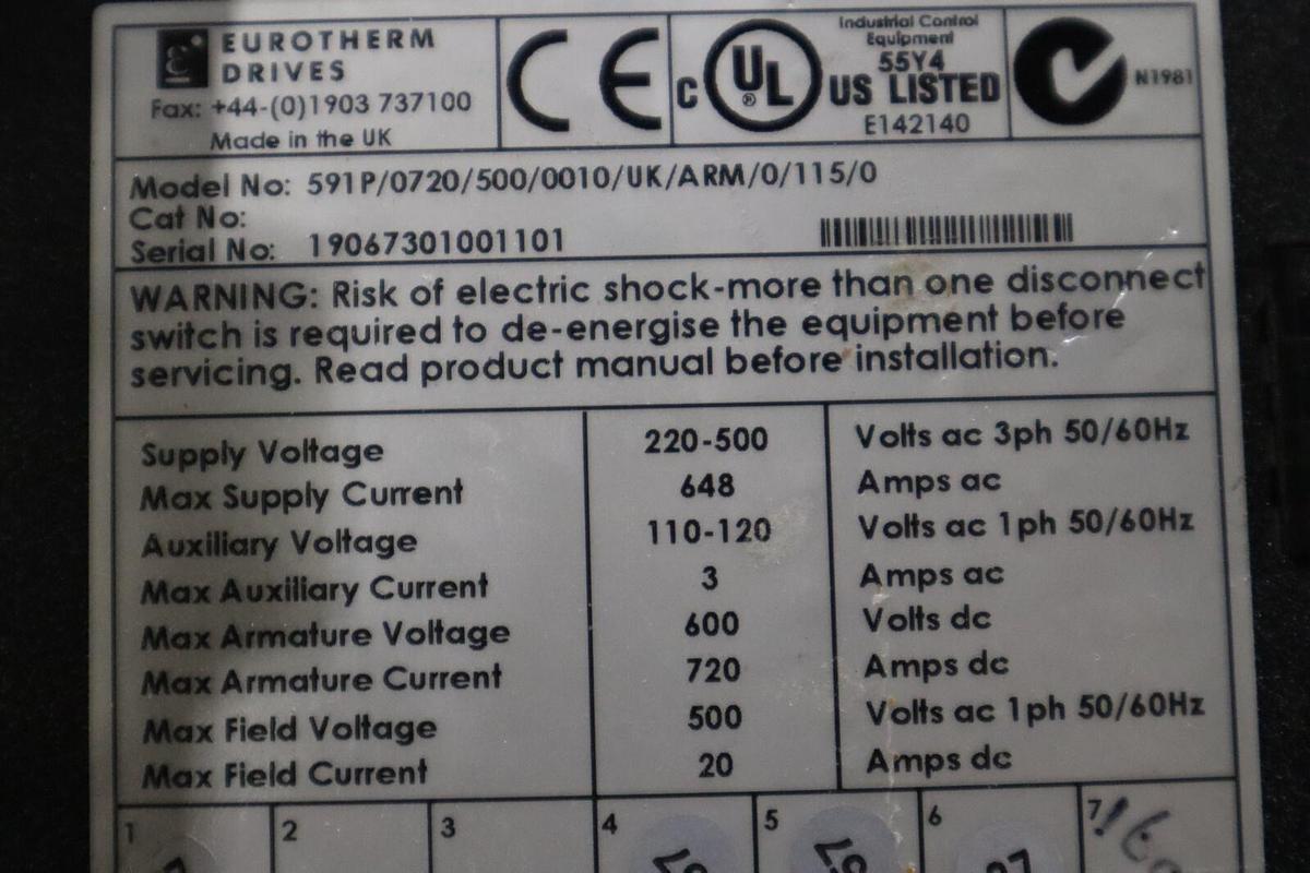 Used PARKER EUROTHERM DRIVES 591p/0720/500/0010/uk/arm/0/115/0 STOCK 1236-A